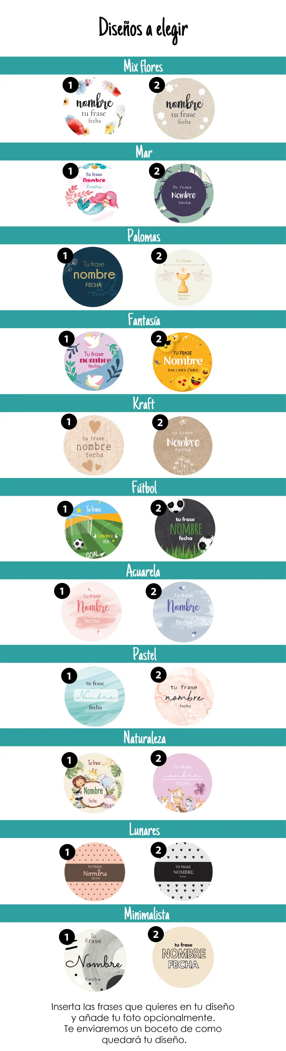 size chart comunion redondos mix flores